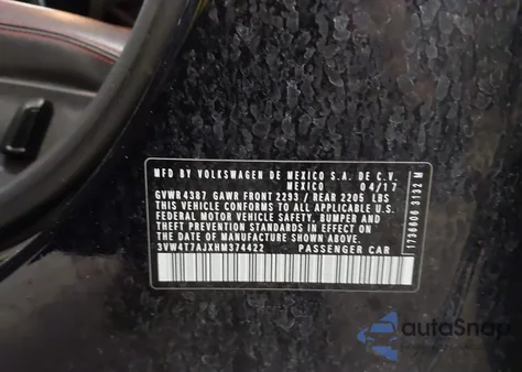 2017 Volkswagen Jetta Gli from USA, damaged, VIN 3VW4T7AJXHM374422